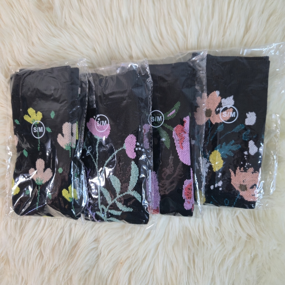 Black Floral Print Knee High Compression Socks